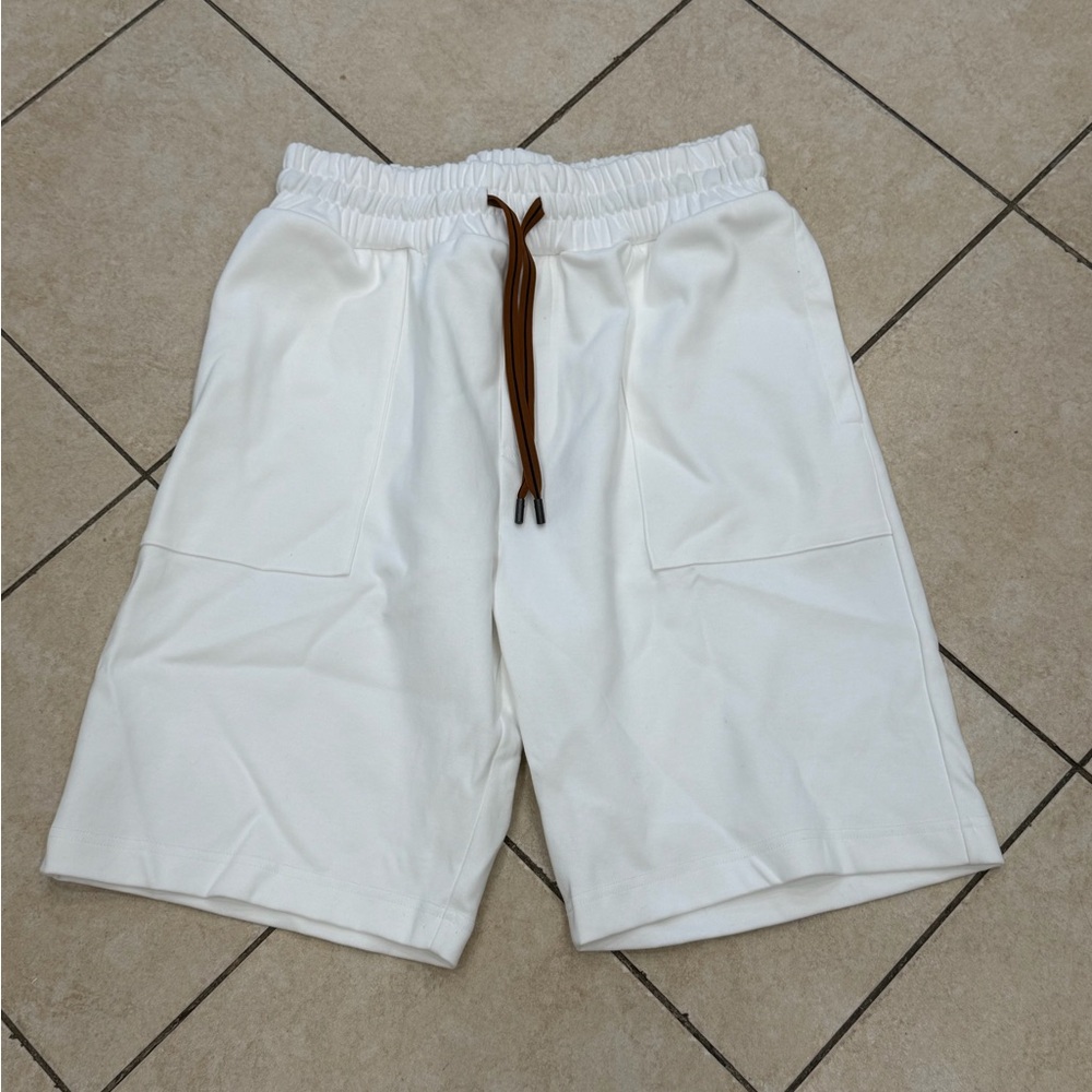 ZEGNA***Men's White Athletic Sporty Shorts w/Brown Drawstring***Med. $540 NWT
